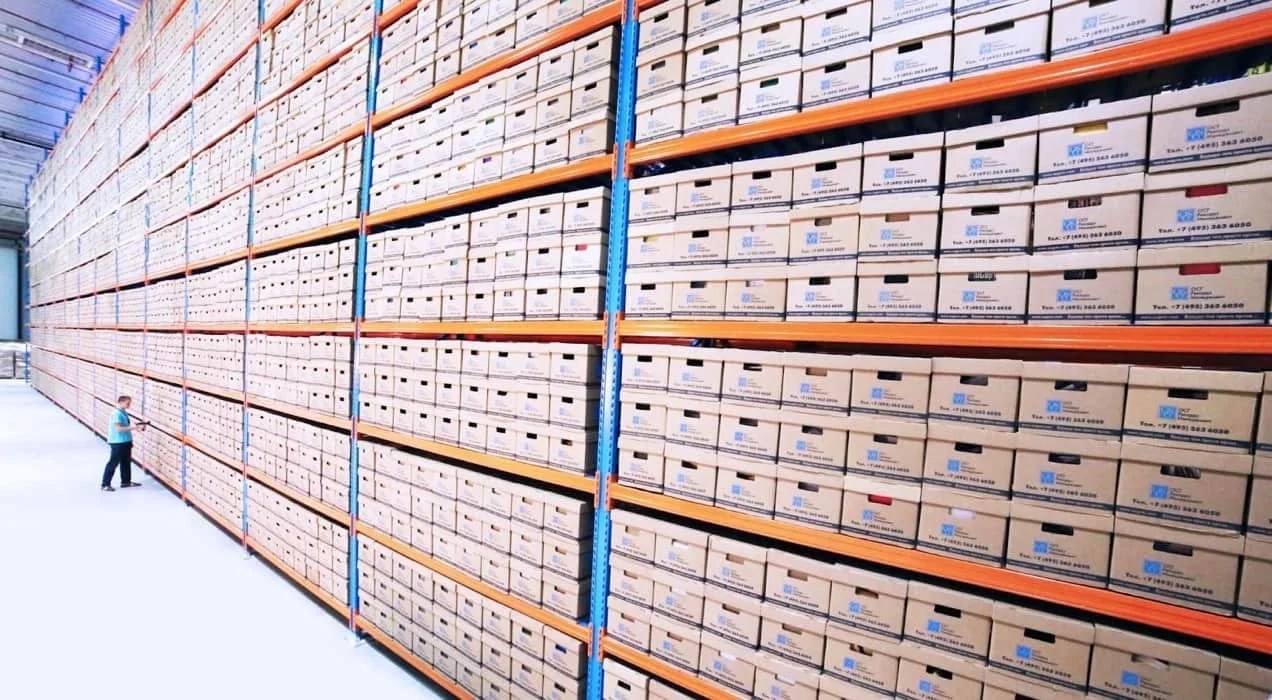 warehouse full of cardboard boxes