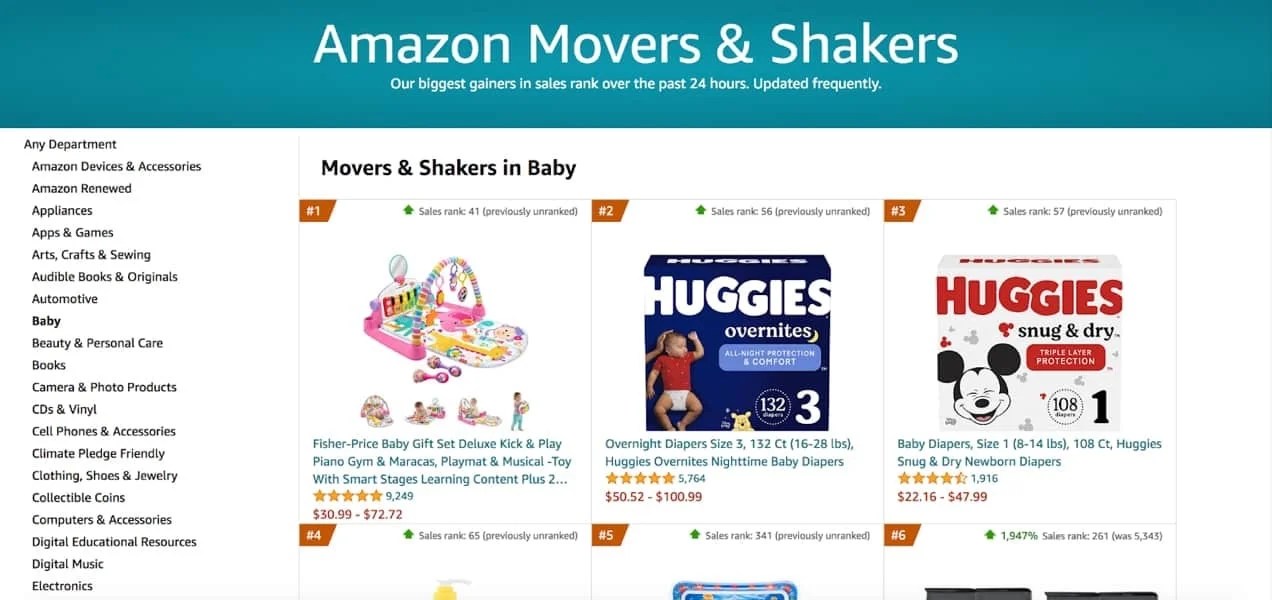 Movers & Shakers section for baby products