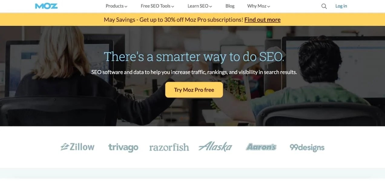 Moz homepage with the text "There's a smarter way to do SEO"