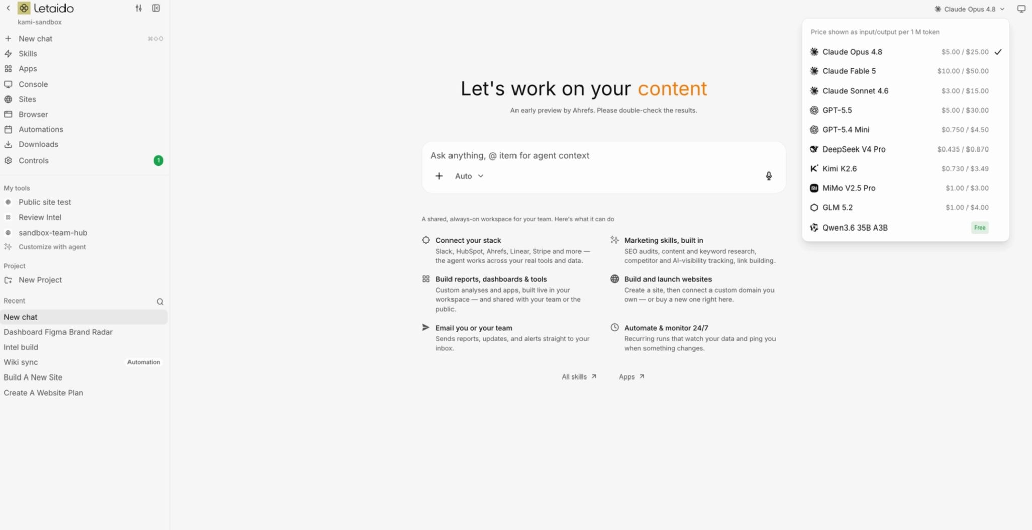 Letaido AI models options