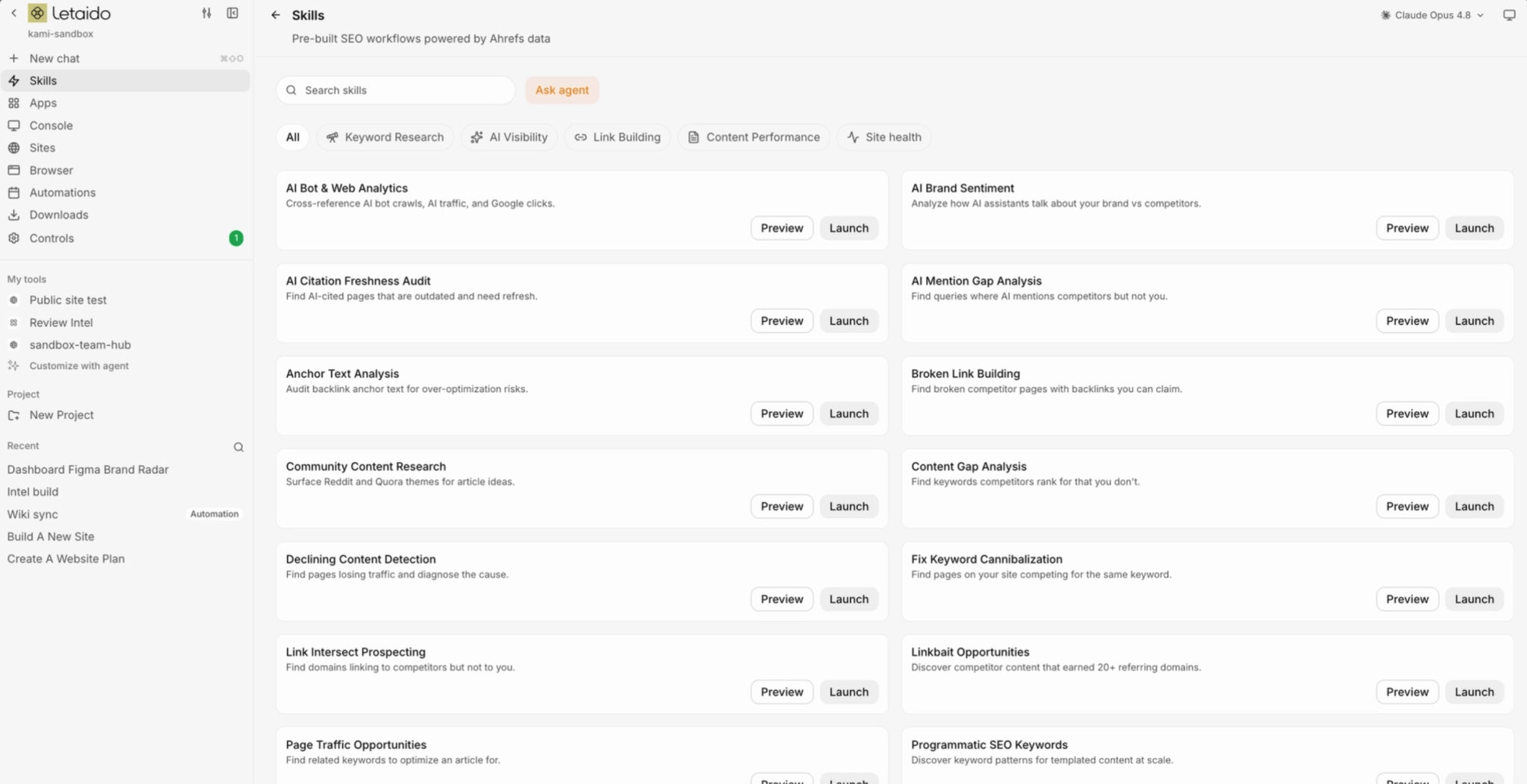 letaido pre-build marketing skills library