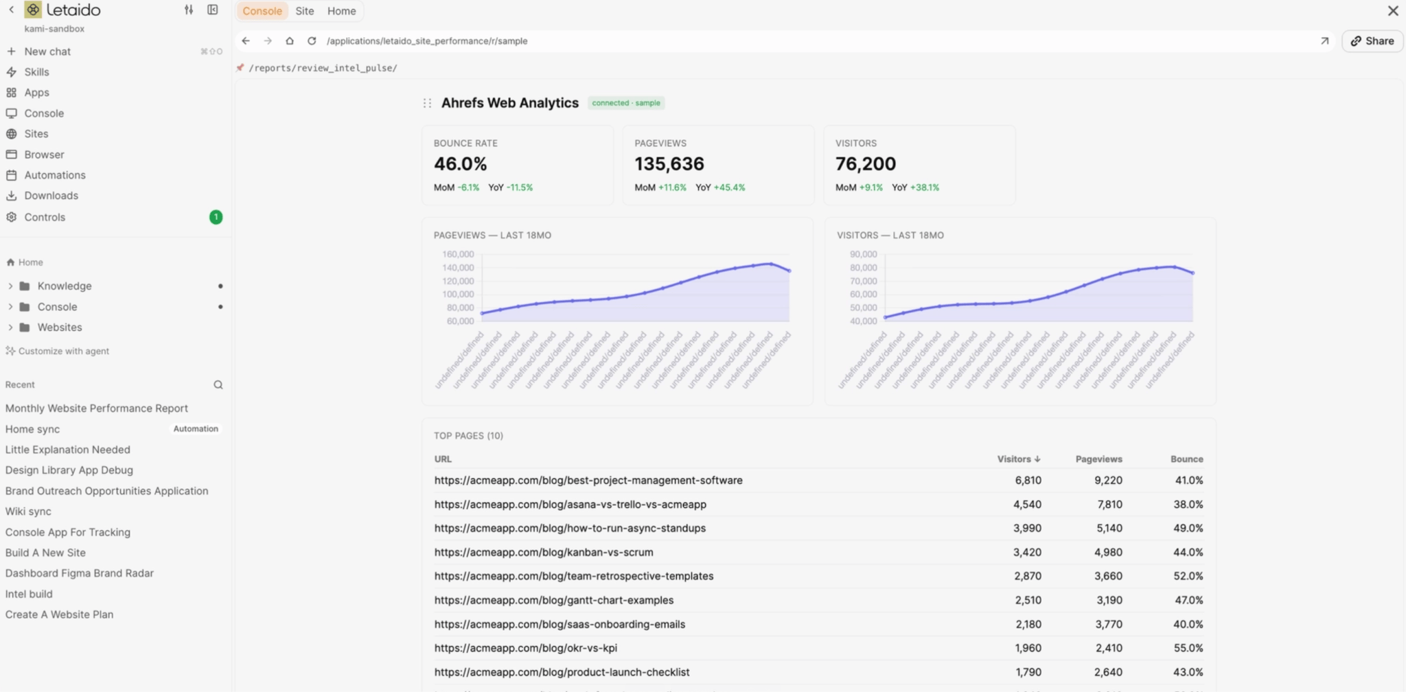 Letaido console app report example