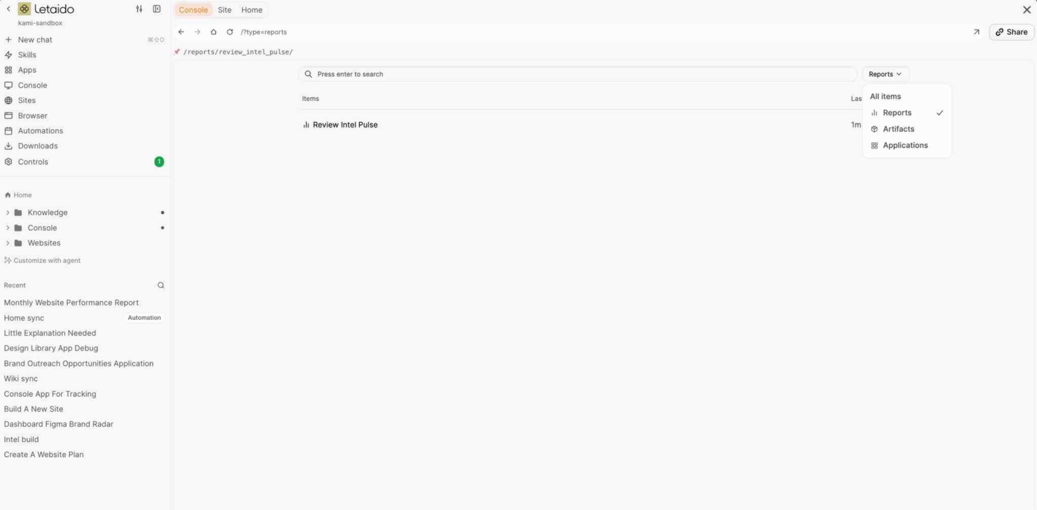 Letaido console app reports list
