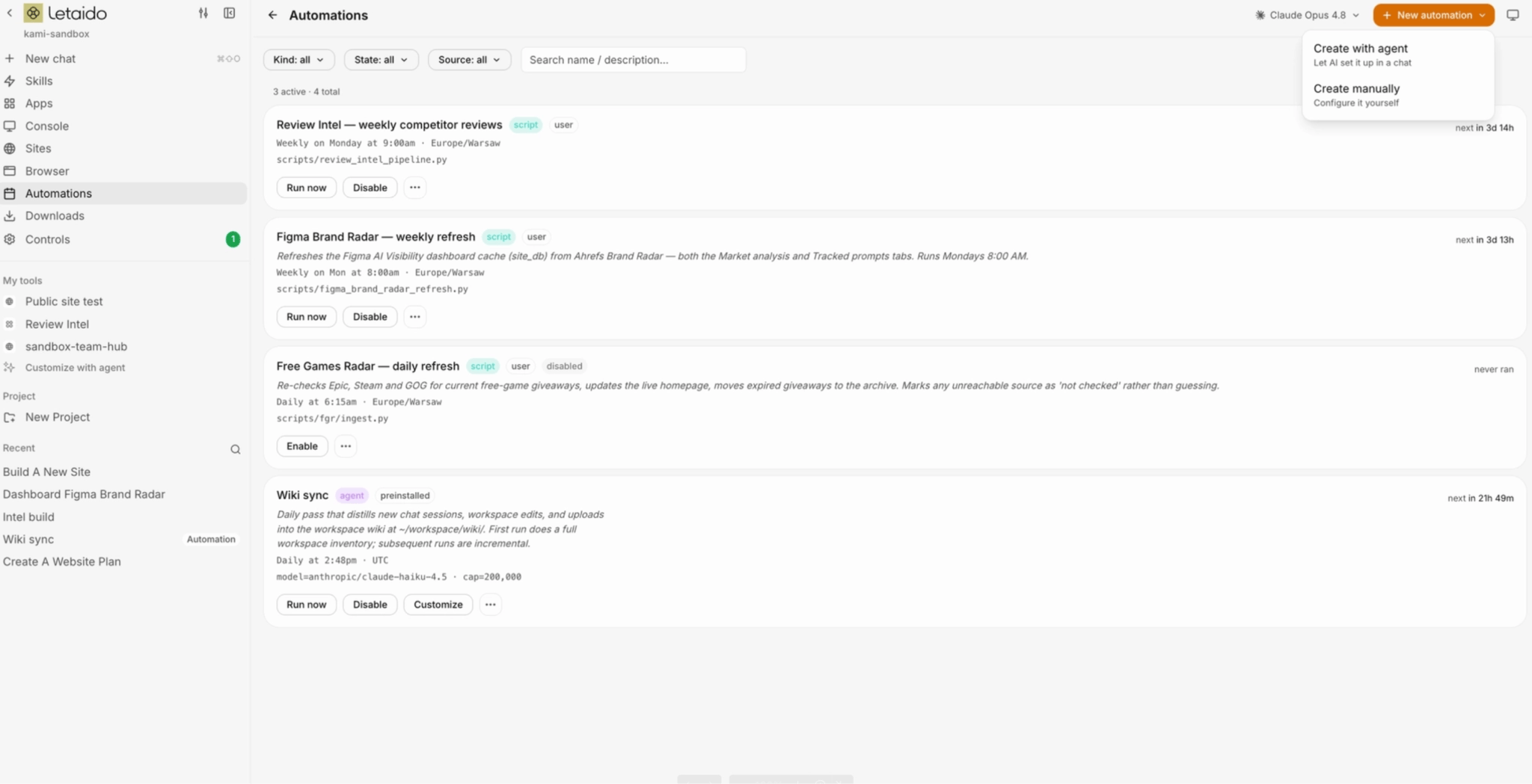 Letaido automation setup - agent