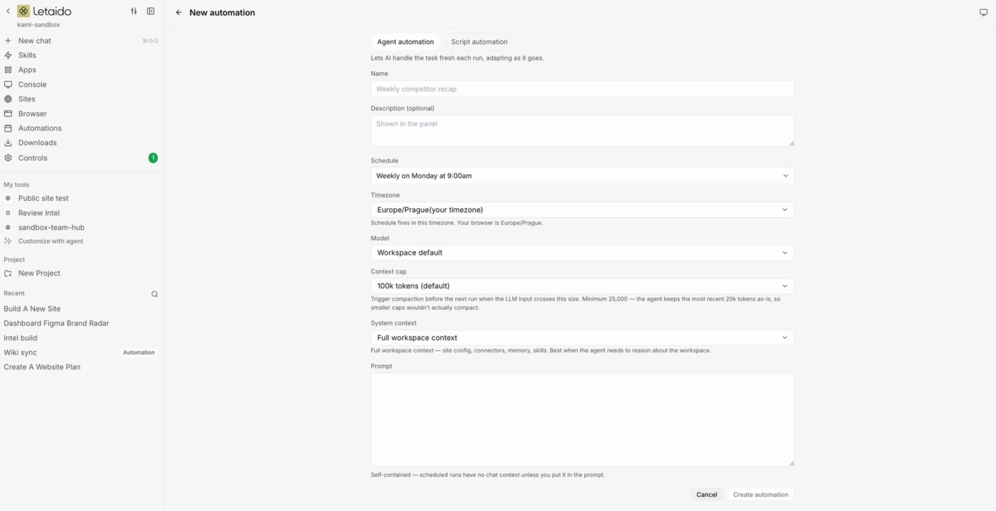 Letaido automation setup - manual