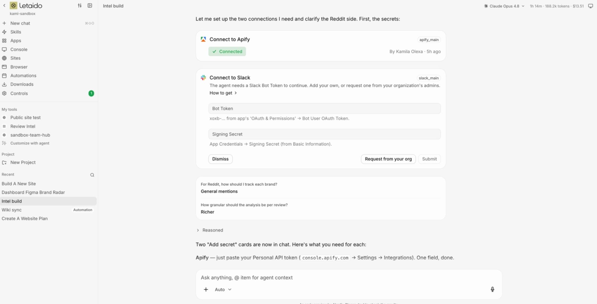 Letaido integrations in chat preview